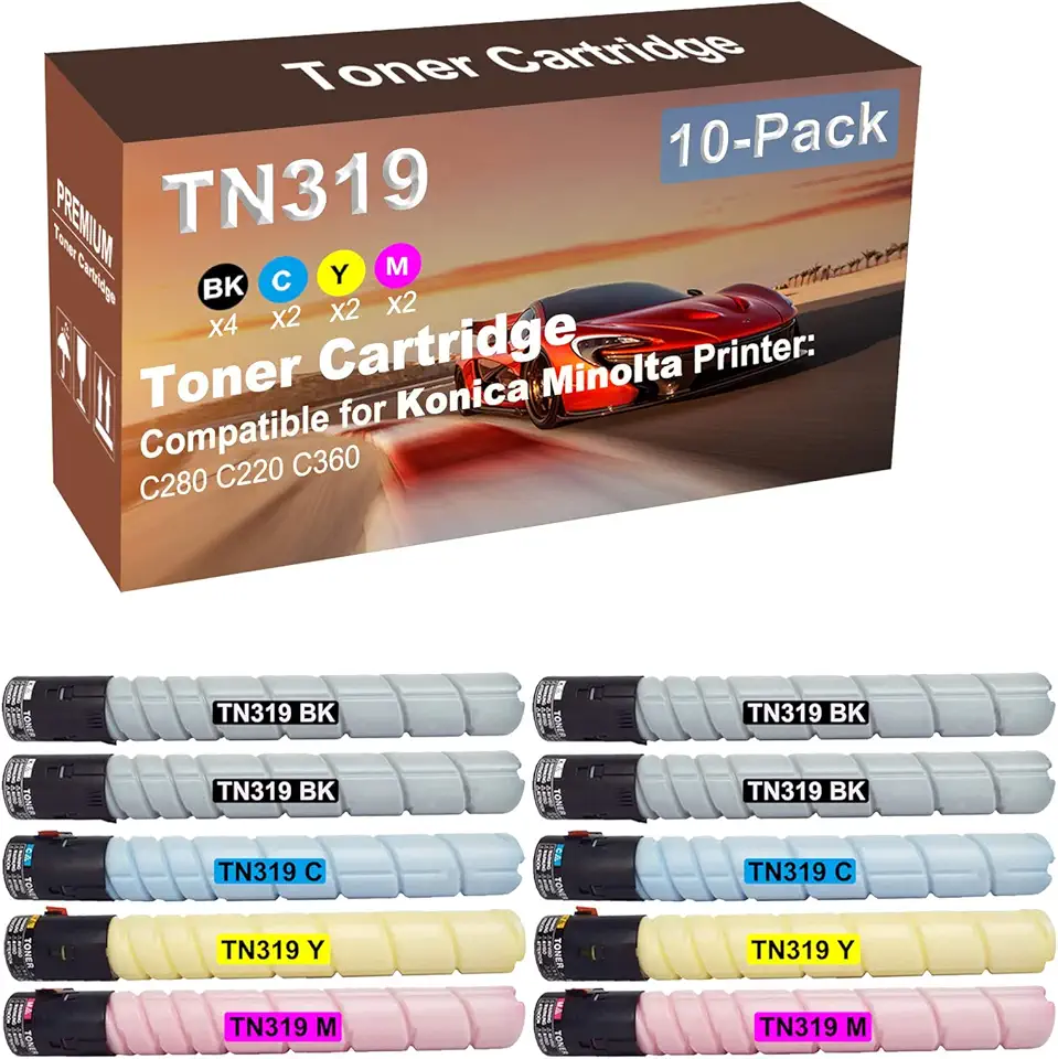 10-Pack (4BK+2C+2Y+2M) Compatible High Capacity TN319 (TN319K+ TN319C+ TN319Y+ TN319M) Toner Cartridge Used for Konica Minolta Bizhub C280 C220 C360 Printer