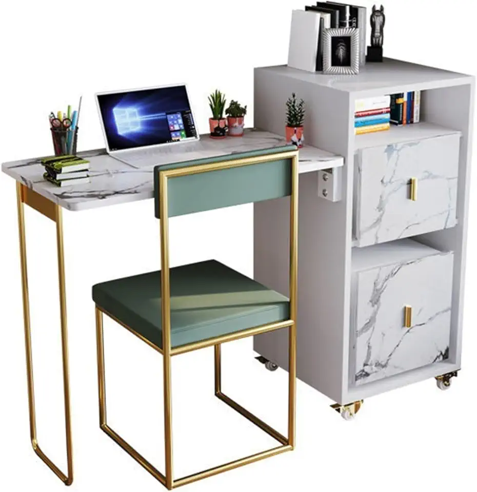 Home Office Desk Multifunctional Folding Office Desk Computer Table with Casters Movable Bookcase Desk Combination Can Hide The Chair Modern Simple Table