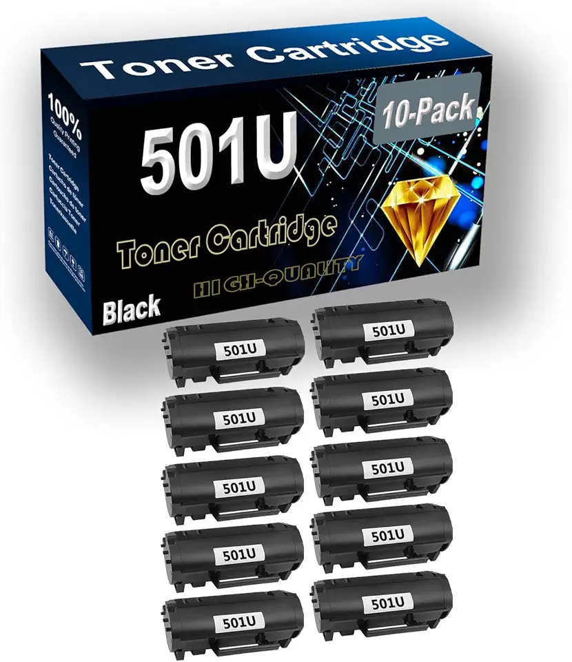 10-Pack (Black) Compatible High Yield 50F1U00 501U Black Toner Cartridge use for MS510 MS510dn MS610 MS610de MS610dn MS610dtn MS610dte Printer
