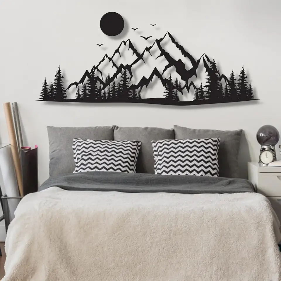 Metal Mountain Wall Art Decor, Nature and Forest View, Home and Housewarming Gift (78.7
