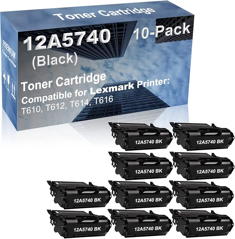10-Pack Compatible High Capacity 12A5740 Toner Cartridge use for T610, T612, T614, T616 Printer (Black)