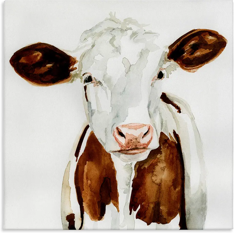 Stupell Industries Farm Cow Portrait Neutral Watercolor Brown Tan, Design by Victoria Barnes Canvas Wall Art, 36 x 36