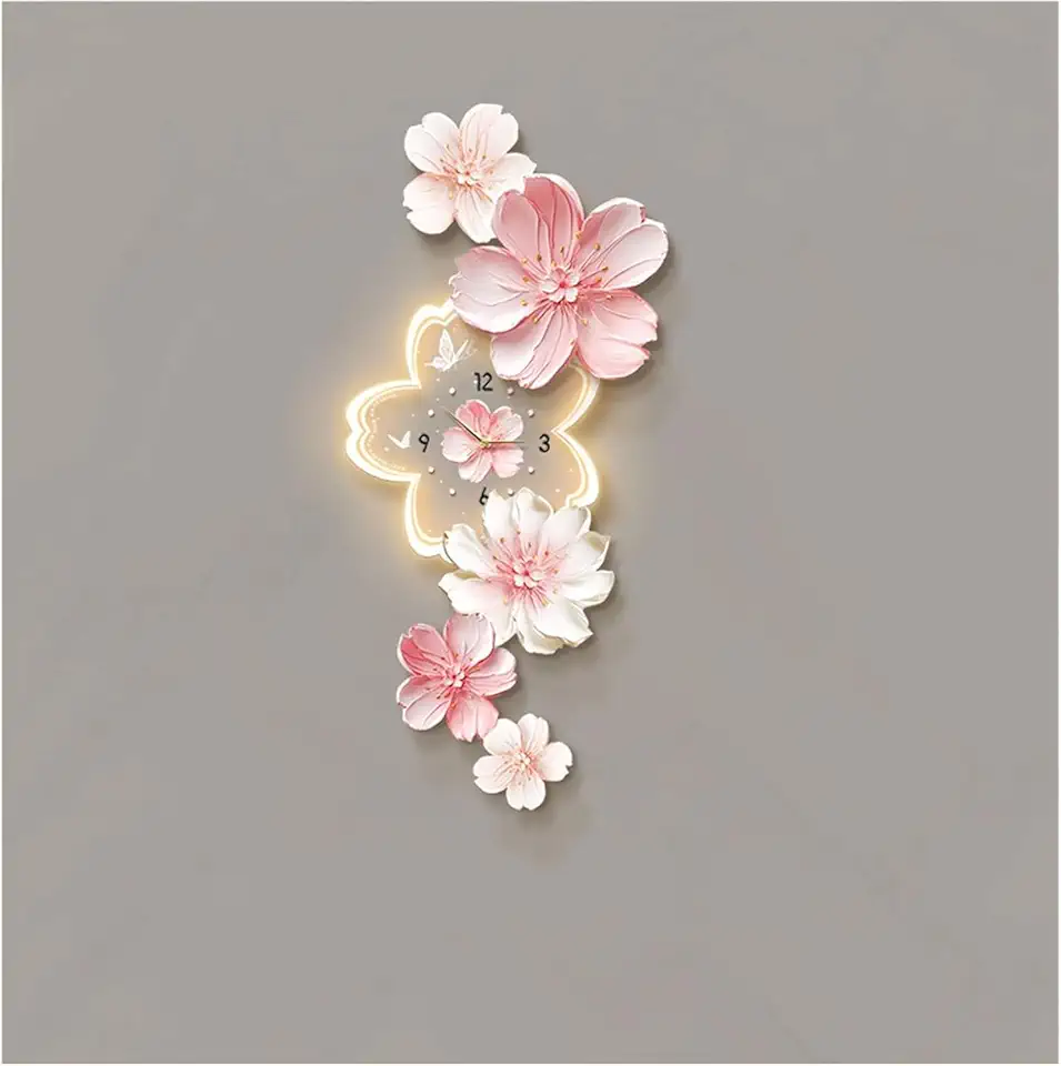 Modern Flower Wall Art Led Light Clock Silent Decor for Kitchen Office Living Room Remote Control Wall Sculpture Wall Clock Decorative 120 * 56cm