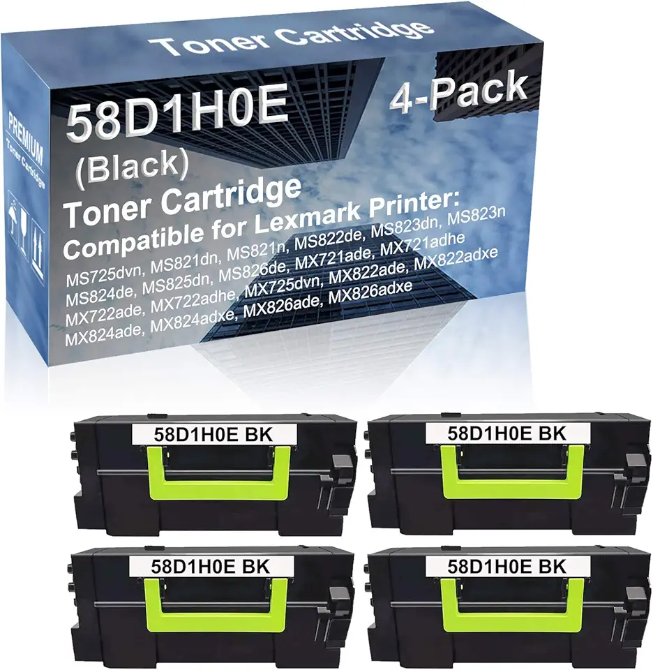 4-Pack Compatible High Capacity 58D1H0E Toner Cartridge use for MS725dvn MS821dn MS821n MS822de MS823dn MS823n MS824de Printer (Black)