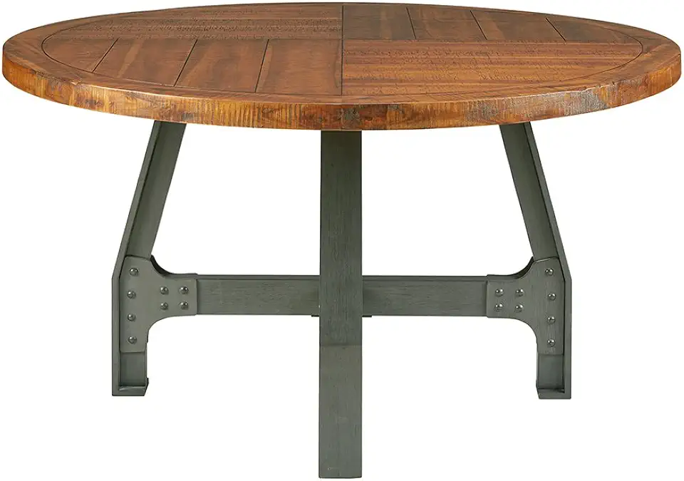 Ink+Ivy Lancaster Round Dining Table - Solid Wood, Metal Base Dining Room Table - Amber Wood, Industrial Style Kitchen Table - 1 Piece Metal Frame Wooden Top Round Table For Dining Room