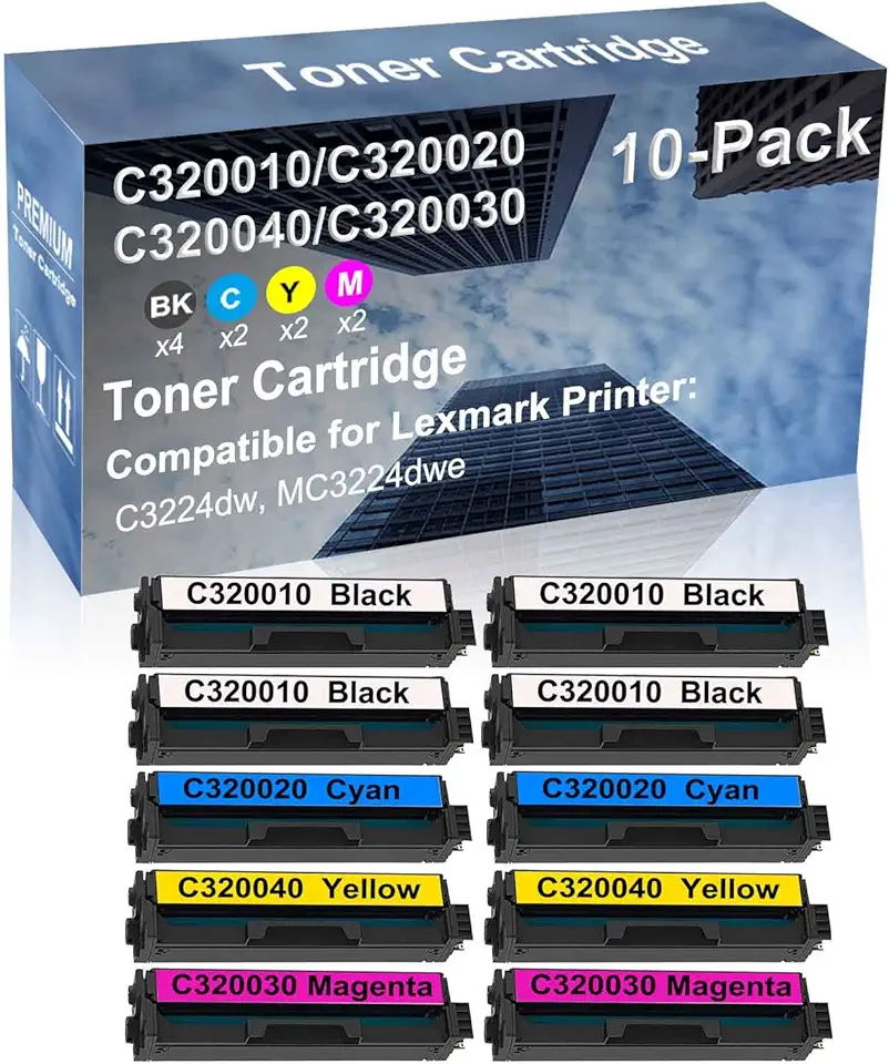 10-Pack (4BK+2C+2Y+2M) Compatible High Yield C320010+ C320020+ C320040+ C320030 Laser Printer Toner Cartridge Used for C3224dw, MC3224dwe Printer