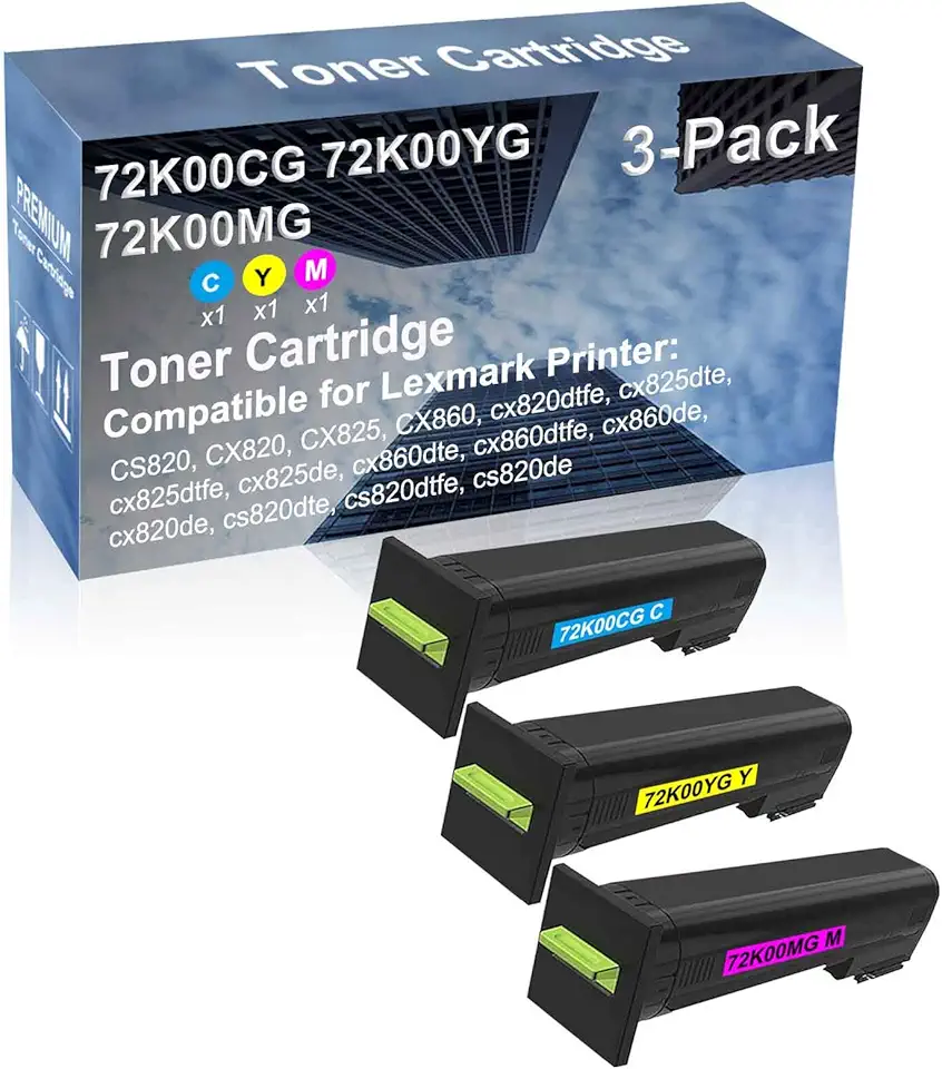3-Pack (C+Y+M) Compatible cx825dte, cx825dtfe, cx825de, cx860dte, cx860dtfe Printer Toner Cartridge High Capacity Replacement for 72K00CG+ 72K00YG+ 72K00MG Toner Cartridge