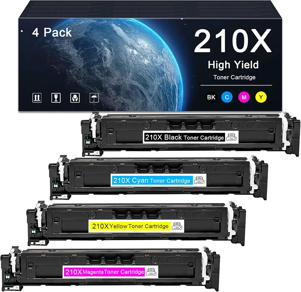 4-Pack 210X 210A Toner Cartridge: High Yield 210X W2100X W2101X W2102X W2103X Toner Cartridge Replacement for HP 210X Color Pro MFP 4301dw 4301fdn 4301fdw 4201dn 4201dw Printer