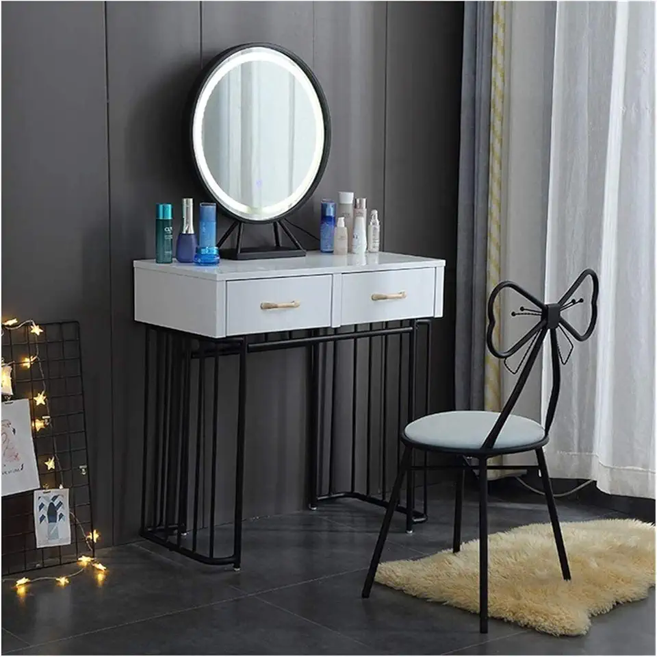 high-end Dressing Table 2 in 1 Makeup Vanity Desk White Makeup Table Dressing Table with Mirror Vanity Cushioned Stool and Make-up