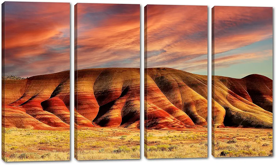 80 x 50 TOTAL - Painted Hills Canvas Print Wall art orange sky 4 Panel Split John Day Oregon Landscape Art