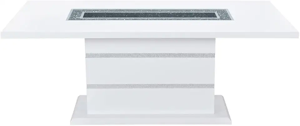 Global Furniture USA Monaco Wood White Dining Table with Clear Glass Inlay