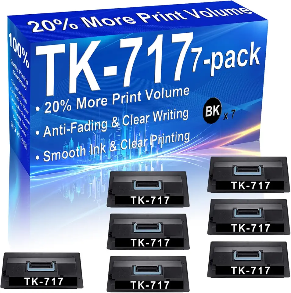 7-Pack (Black) Compatible KM-3050, KM-4050, KM-5050 Laser Toner Cartridge (High Capacity) Replacement for TK-717 Printer Toner Cartridge