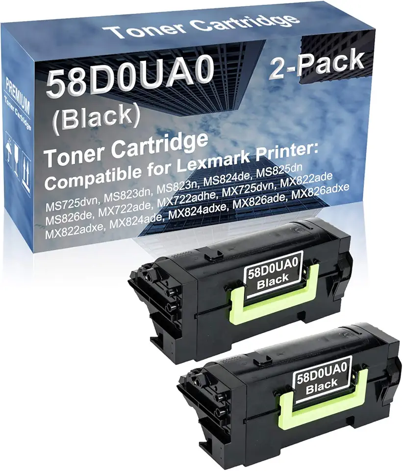 2-Pack Compatible High Yield MS826de MX722ade MX722adhe MX725dvn MX822ade Printer Cartridge Replacement for 58D0UA0 Toner Cartridge (Black)