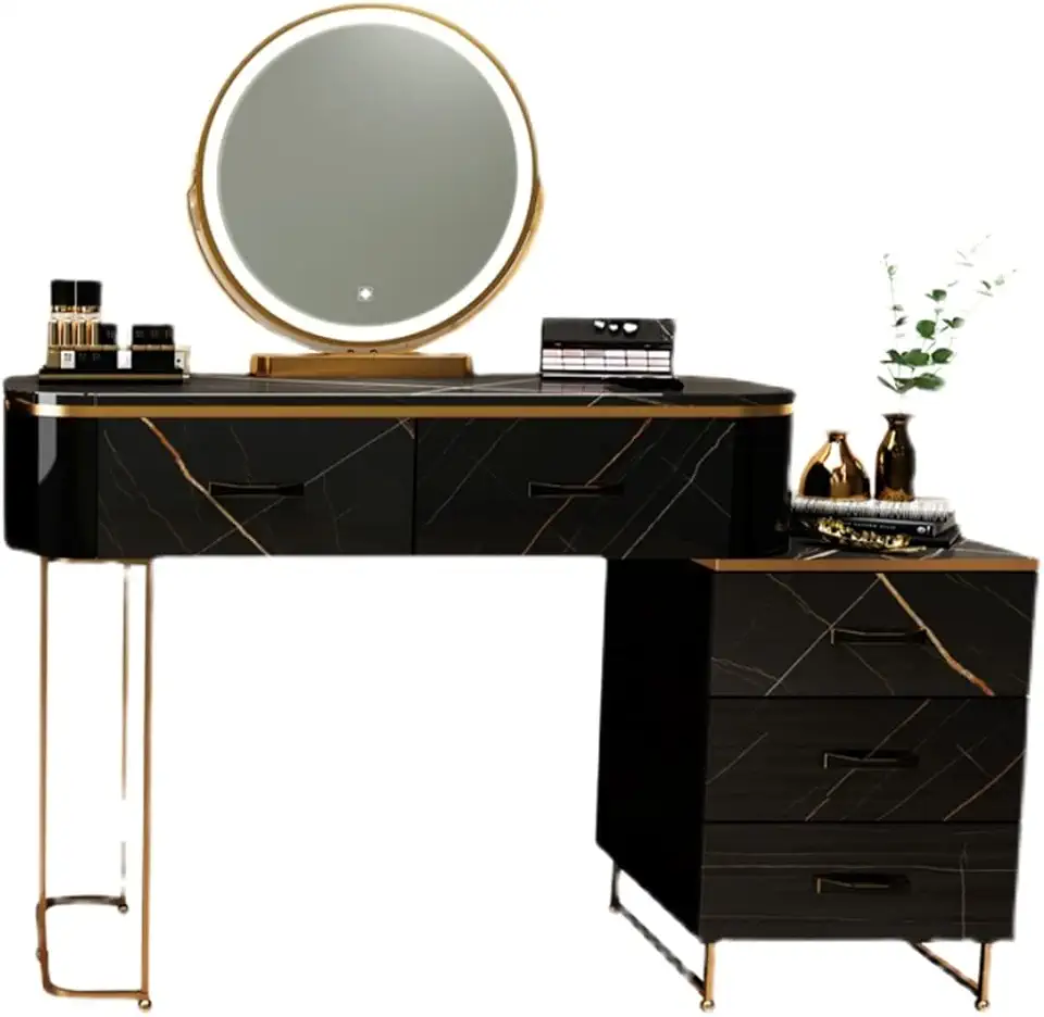 Bedroom Dresser with Makeup Drawers, Lighted Table Set, Storage with Metal Legs