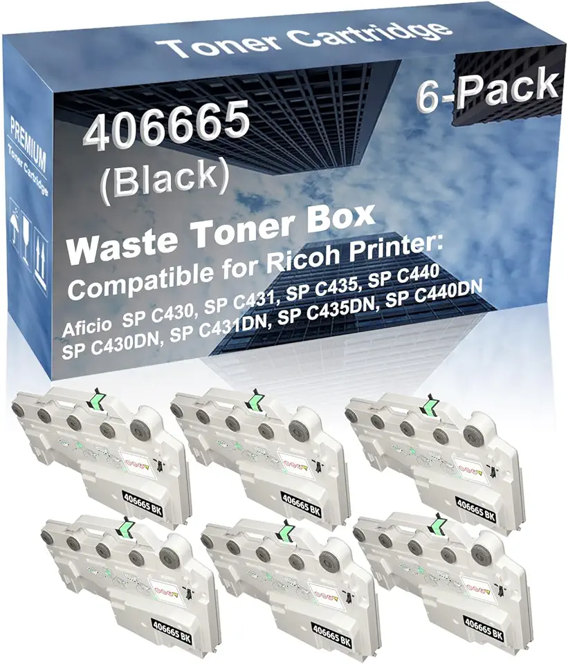 6-Pack Compatible High Yield SP C431DN, SP C435DN, SP C440DN Printer Waste Toner Container Box Replacement for Ricoh 406665 Toner Cartridge (Black)