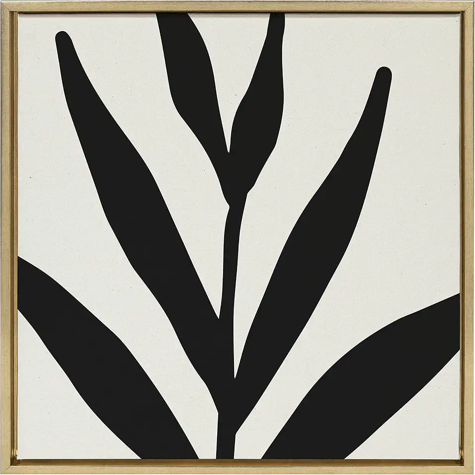 Kate and Laurel Sylvie Modern Botanical Neutral Abstract 1 Framed Canvas Wall Art by The Creative Bunch Studio; 22x22 Gold; Decorative Botanical Print for Wall