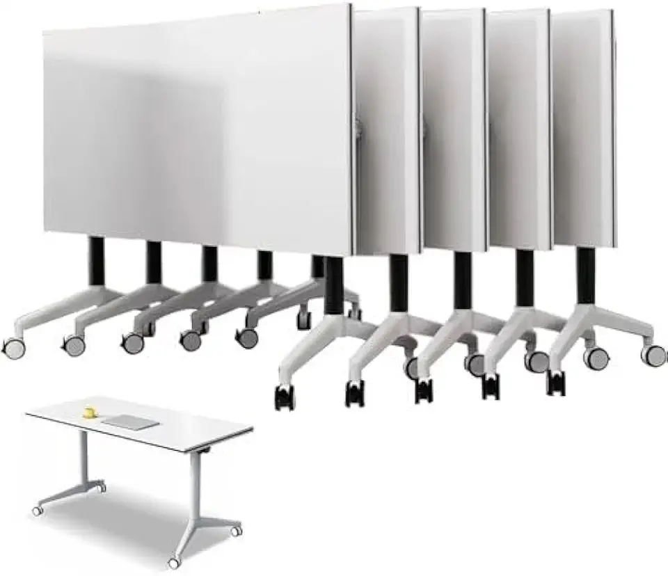 5pcs Folding Conference Room Tables Mobile Training Table with Locking Casters Flip Top Office Table for Meeting Room Classroom 120x40x75cm(160x60x75cm)