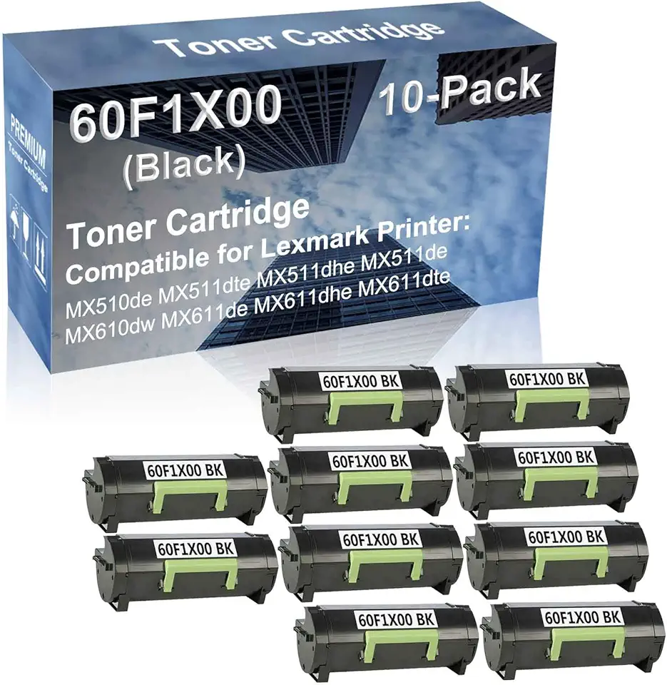 10-Pack Compatible High Capacity 60F1X00 Toner Cartridge use for MX510de MX511dte MX511dhe Printer (Black)