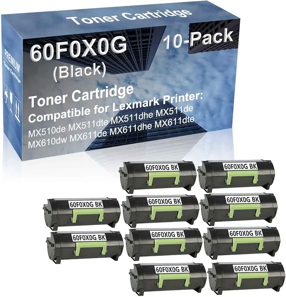 10-Pack Compatible High Capacity 60F0X0G Toner Cartridge use for MX510de MX511dte MX511dhe Printer (Black)