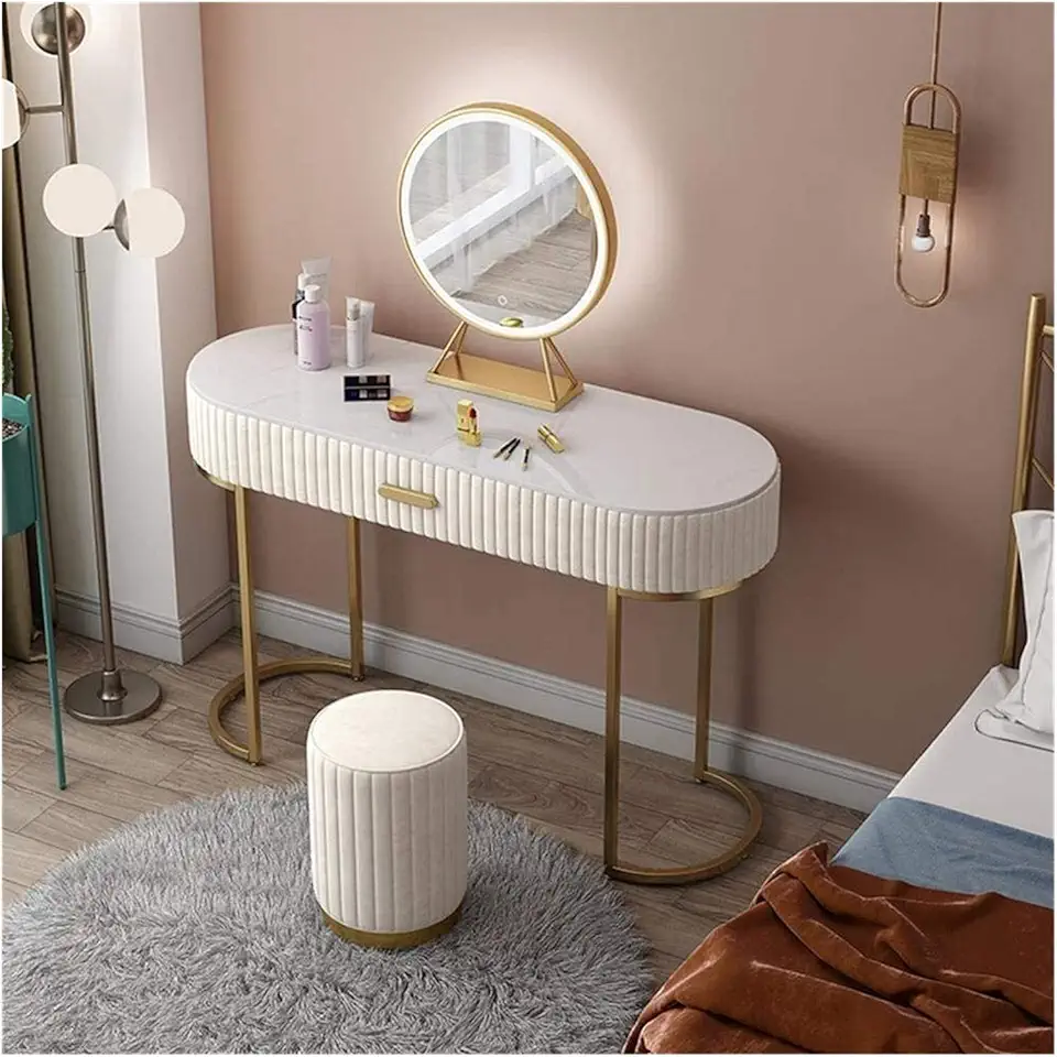 high-end Dressing Table Dressing Table for Bedroom Modern Simplicity Marble Desk with LED Light Mirror and Stool (Color : Gray Size : 80cm) (White 120cm)