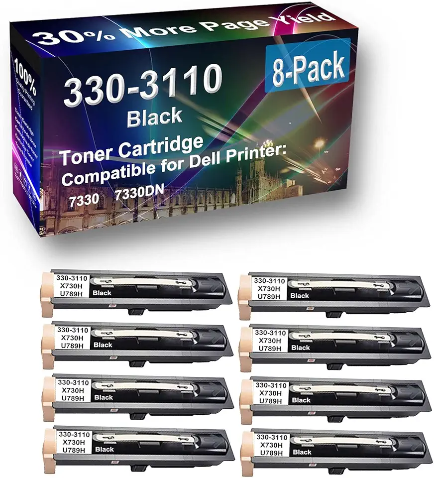 8-Pack Compatible High Capacity 7330, 7330DN Printer Toner Cartridge Replacement for Dell 330-3110 X730H U789H Printer Cartridge (Black)