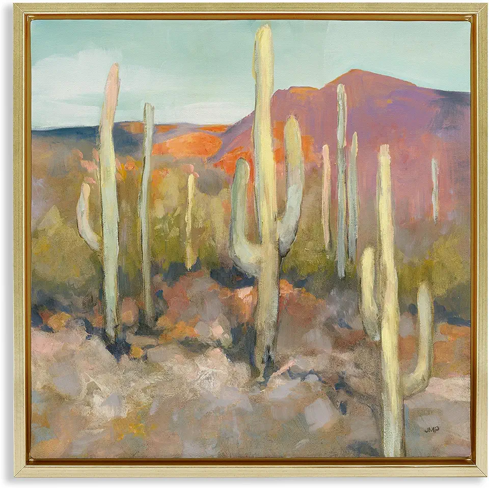 Stupell Industries Soft Cactus Desert Landscape Framed Floater Canvas Wall Art by Julia Purinton