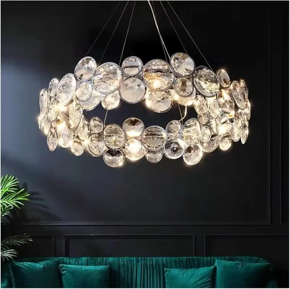 Living Room Bubble Crystal Pendant Light Luxurious Art Hanging Light Modern Bedroom Simple and Atmospheric Decoration Chandelier(Natural Light,D78cm)