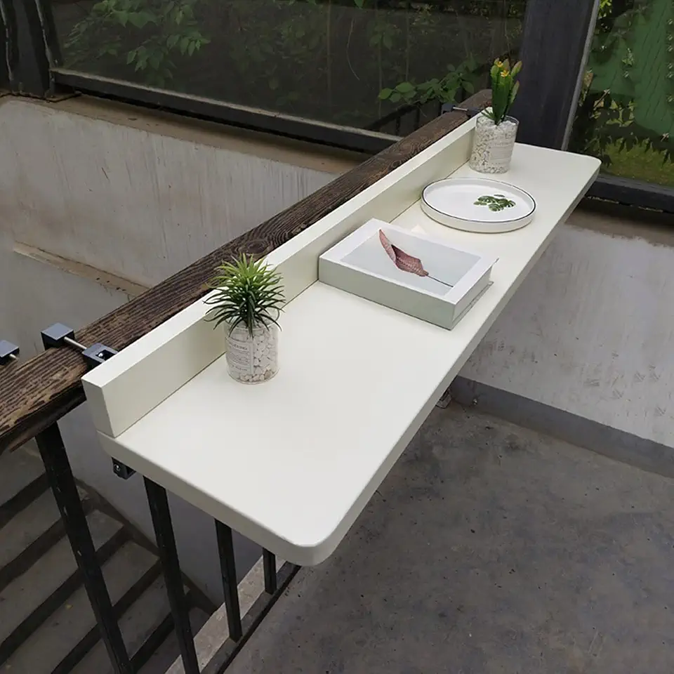 Balcony Railings Hanging Folding Deck Table Dining Table Leisure Table, Not Easy to Rust, Can Be Placed Outdoors for A Long Time, The Height of The Porous Position is Adjustable