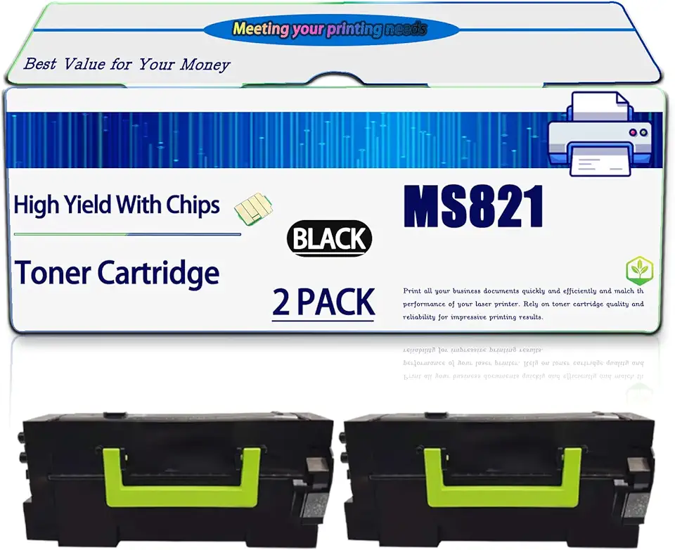 Compatible for Lexmark MS821 Toner Cartridge MS725 MS821 MS822 MS823 MS824 MS825 MS826 MX721 MX722 MX725 MX822 MX824 MX826 Printers, High Yield 55000 Pages, with Chip (2-Pack Black)