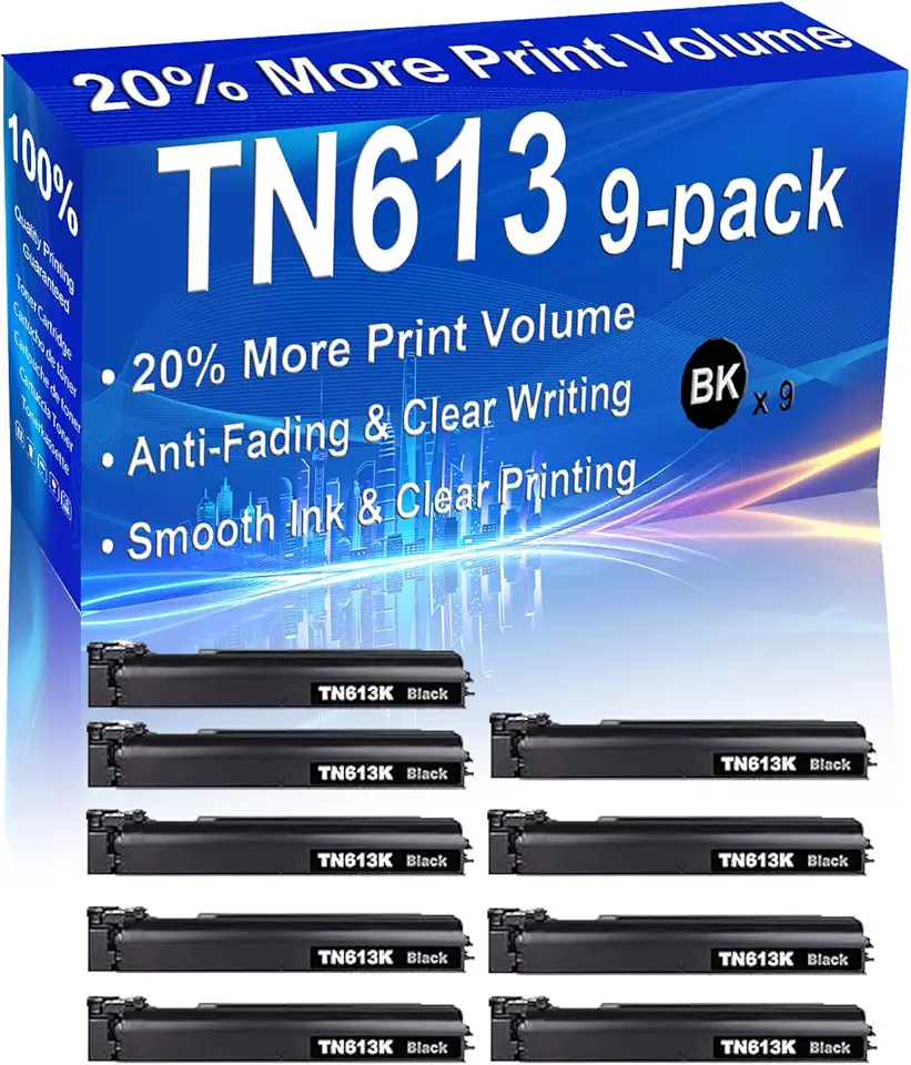 9-Pack (Black) Compatible High Yield TN613 Imaging Toner Cartridge Use for Minolta Bizhub C452 C552 C552ds C652 C652DS Printer