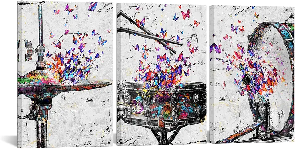 Sponsored Ad - KREATIVE ARTS 3-Piece Butterfly Drum Canvas Wall Art Set 16x24 Inch Each Colorful Abstract Musical Decor for Living Room, Bedroom, and Office Ready to Hang