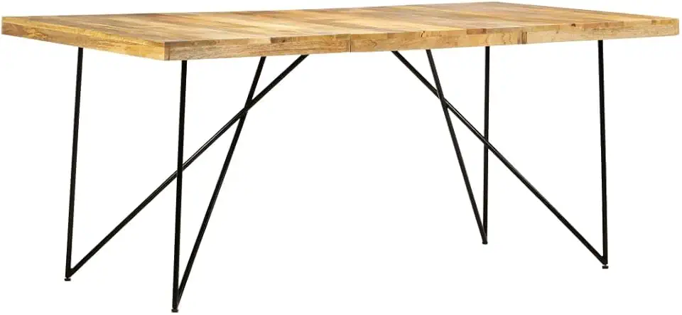 Dining Table Natural Brown and Black Solid Mango Wood, Steel,Kitchen & Dining Room Tables-282880