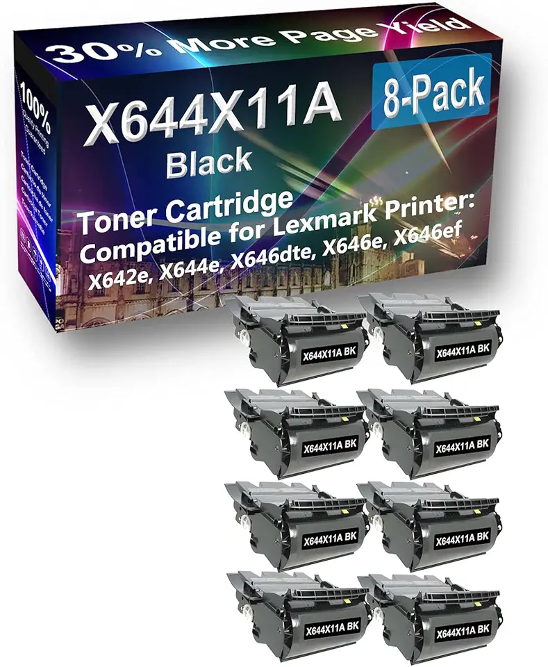 8-Pack Compatible High Yield X642e, X644e, X646dte, X646e, X646ef Printer Cartridge Replacement for X644X11A X644X21A Toner Cartridge (Black)