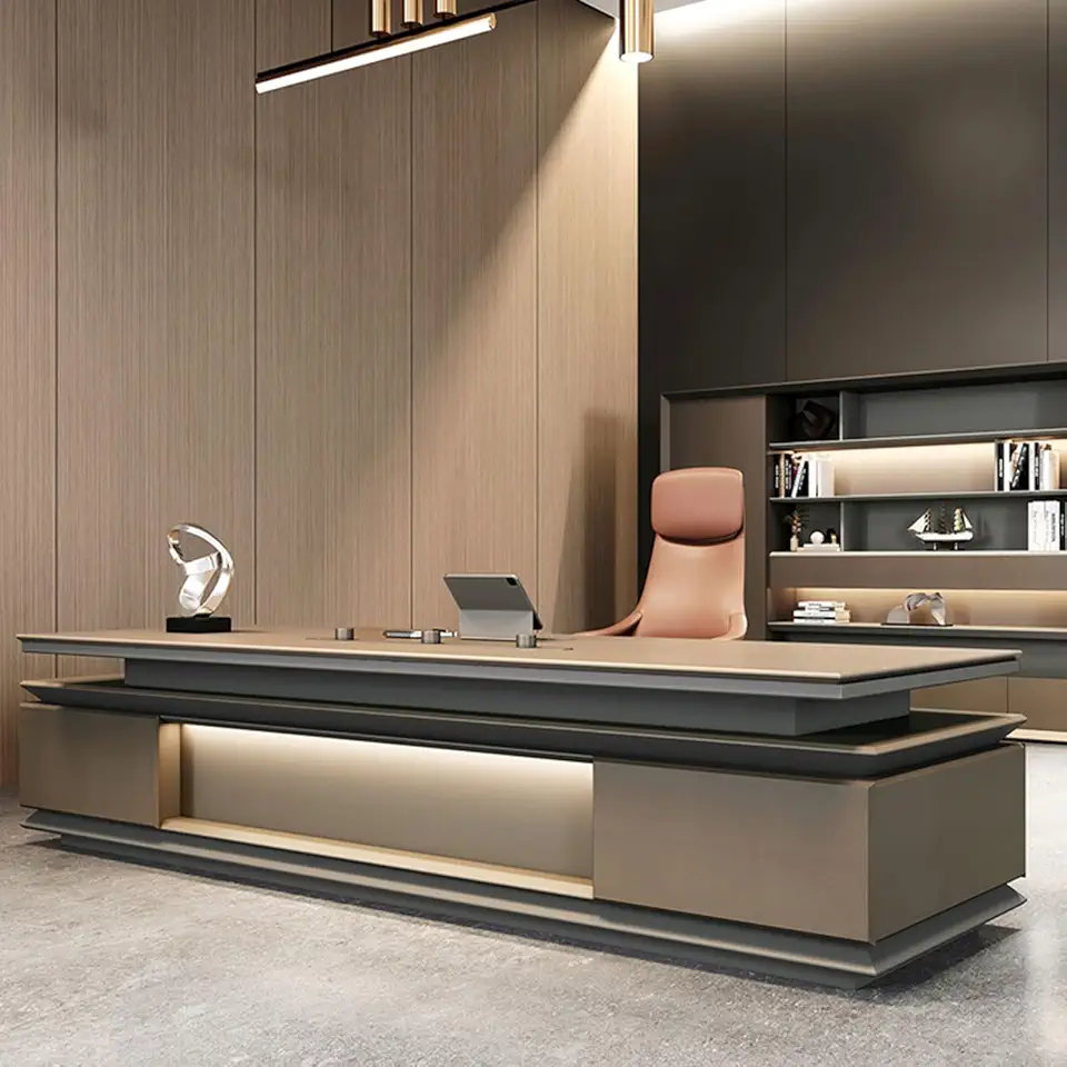 Modern Executive Desk, 86 Inch L-Shaped Rustic Wood Office Desk with USB Charging Ports and File Drawers for Home Office CEO