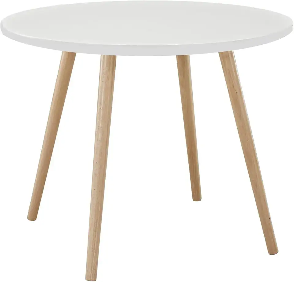 Solid Wood Round Child Dining Table for Kitchen Dining Room 60Cm Small Round Shape Leisure Coffee Table with Wooden Legs Ideal for Home Living Room and RestauWhite