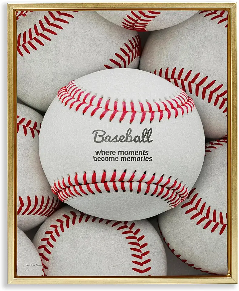 Stupell Industries Baseball Memories Phrase Gold Floater Framed Canvas Wall Art Design by Seven Trees Design, 17 x 21