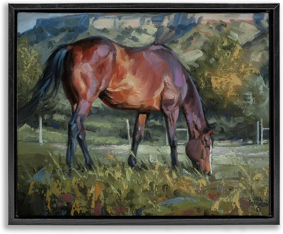 Stupell Industries Grazing Horse in Pasture Black Framed Floater Canvas Wall Art Design by Jack Sorenson, 21 x 17