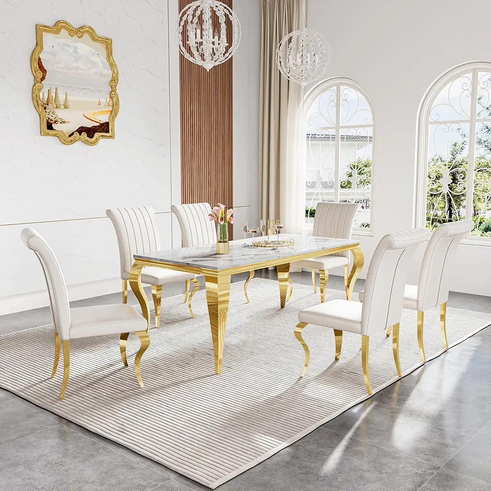 Marble Dining Table Set for 6,70