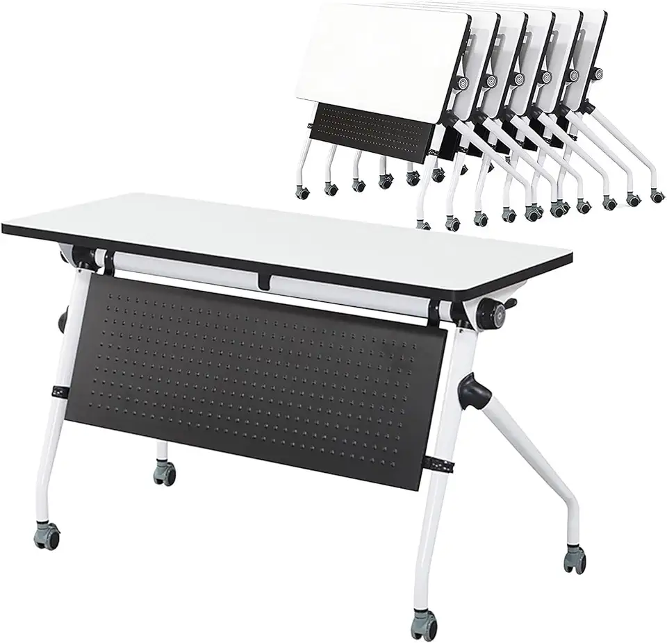 Folding Conference Room Table with Wheels - 6ft Foldable Meeting Table for Mobile Training, Movable Computer Desk, Modern Executive Desk