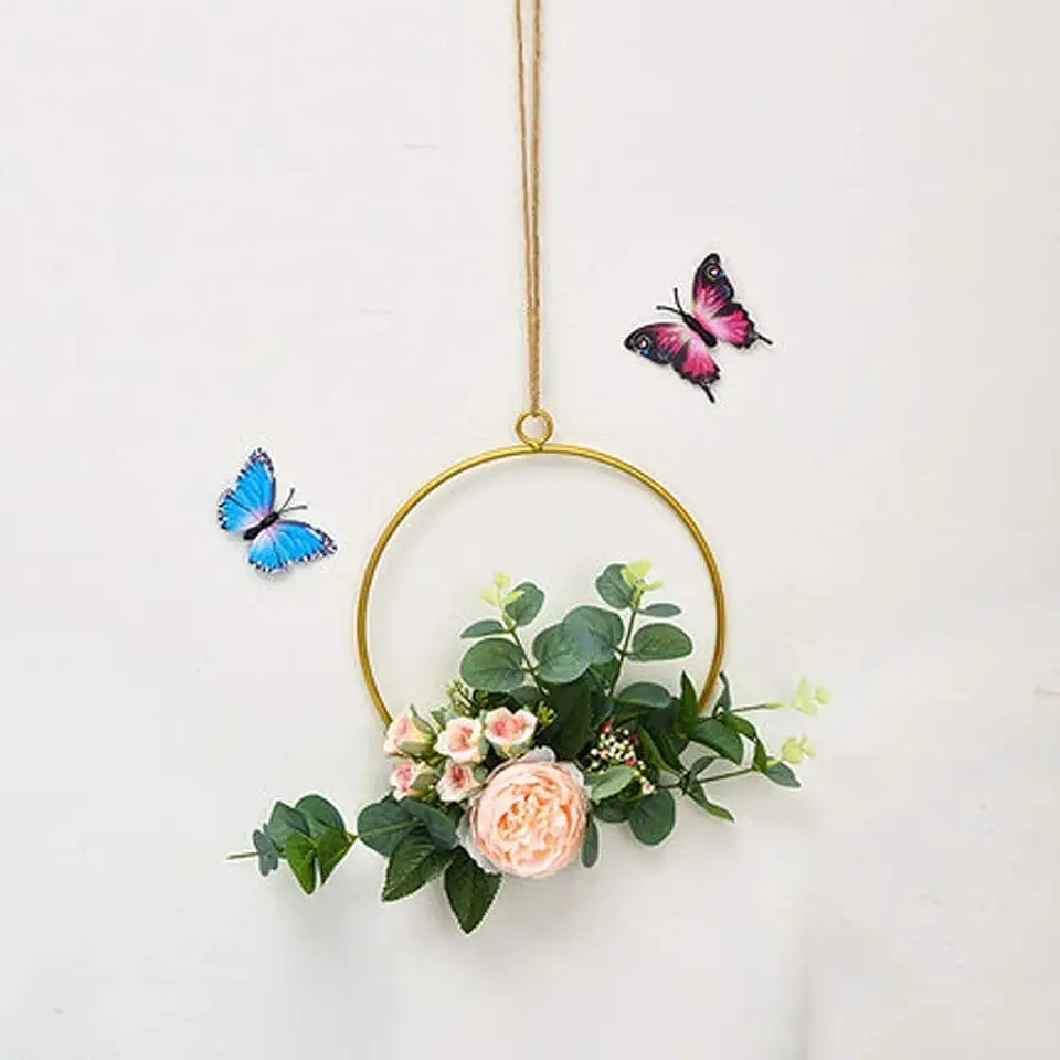 Wall Decor Farmhouse Style Modern Light Luxury Metal Wall De, Simple Modern Restaurant Wall Decoration Girls Room Bedroom Fake Flower Pendant Dormitory Wall Decoration Simulation F，A