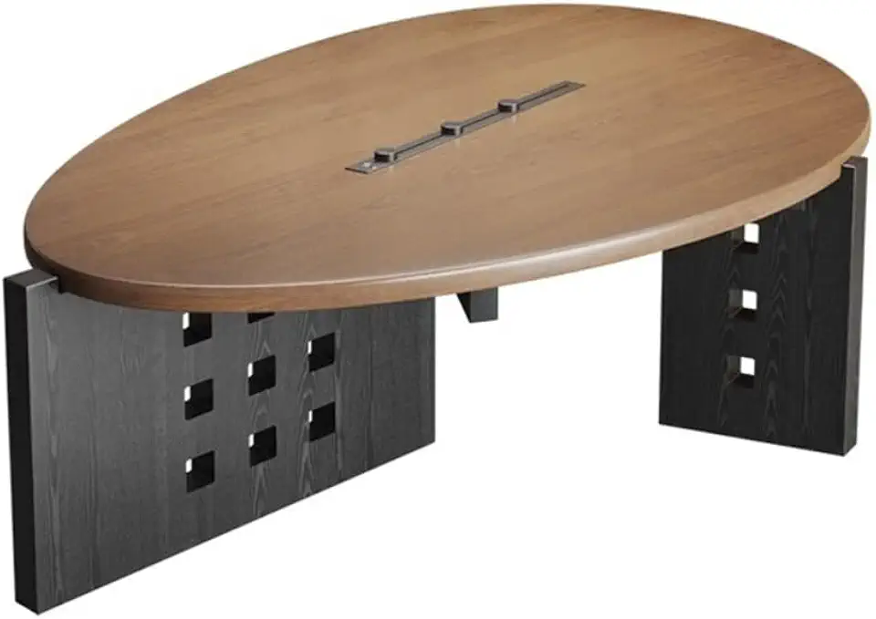 Office Desk Oval Solid Wood Conference Table, Modern Ash Wood Home Office Desk with Slide Rail Outlets(200cm)