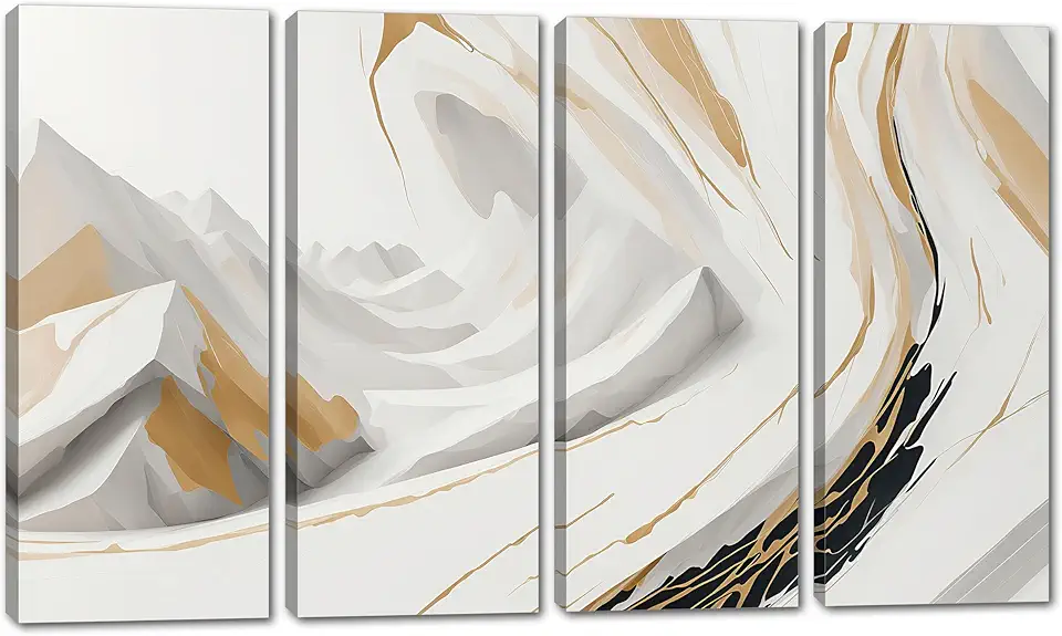 80 x 50 TOTAL - Modern Landscape Canvas Wall Art Abstract Mountains Print 4 Panel Split minimalist sweeping curves