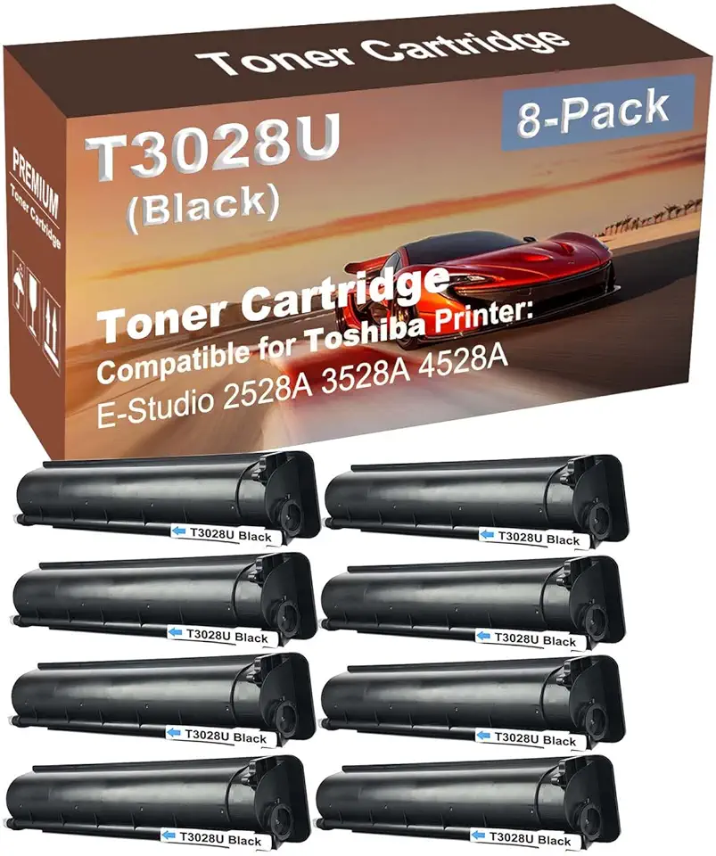 8-Pack Compatible High Capacity E-Studio 2528A 3528A 4528A Printer Toner Cartridge Replacement for Toshiba T3028U Printer Cartridge (Black)