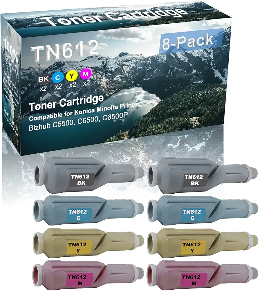 8 Pack (BK+C+Y+M) Compatible Printer Toner Replacement for Konica Minolta TN612 | TN612K TN612C TN612Y TN612M Printer Cartridge use for Konica Minolta BizHub C5500 C6500 C6500P Printer