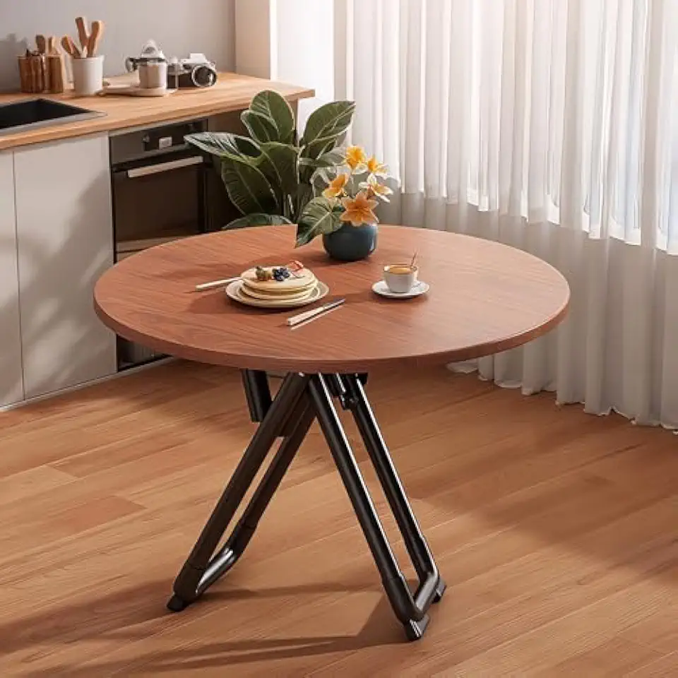 Portable Extendable Dining Table - Modern Farmhouse Style, Space-Saving 80cm Dark Brown Round/Square for Outdoor re & Dining