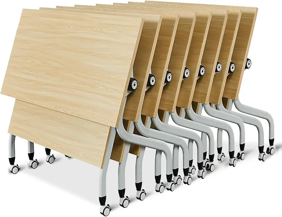 Folding Conference Table on Silent Wheels Rectangular Mobile Meeting Table for Study Working 55.1