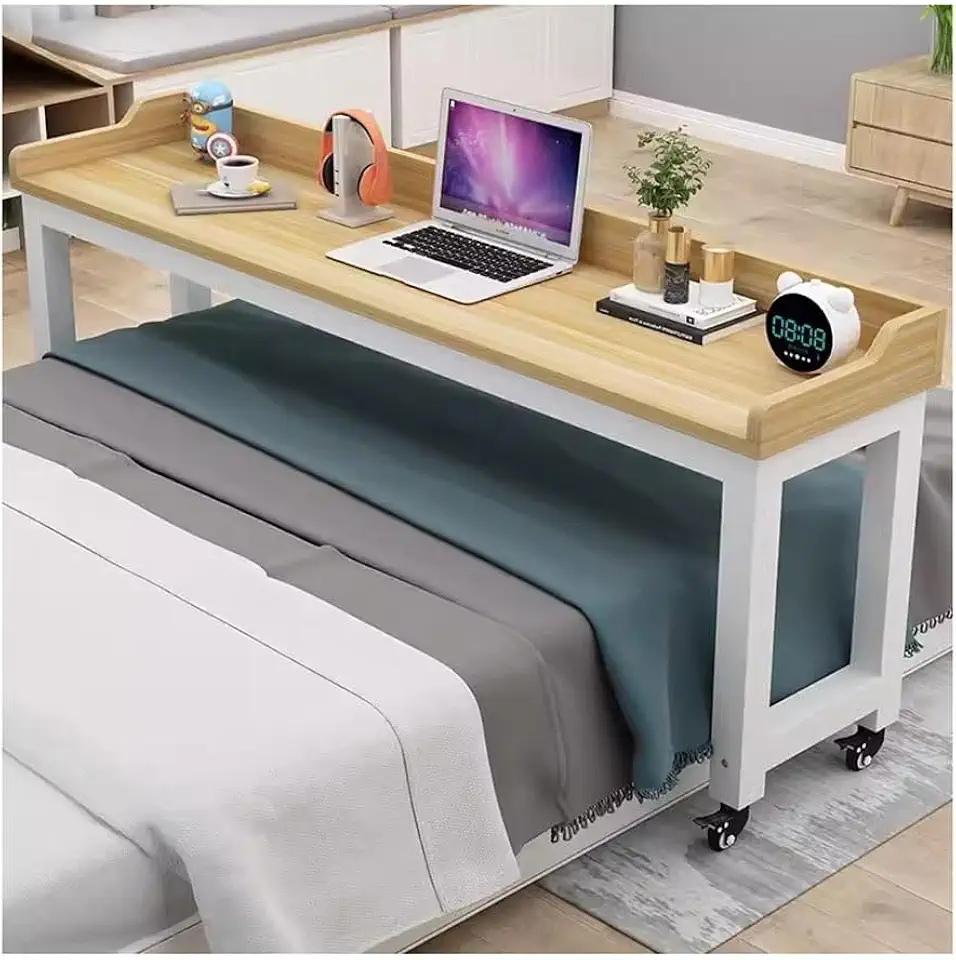 Overbed Table Wheels Overbed Table Over Bed Table with Brakeable Wheels, Bedroom End of Bed Writing Desk for Work/Study/Eating, Removable Laptop Bed Table, 210x60x80cm