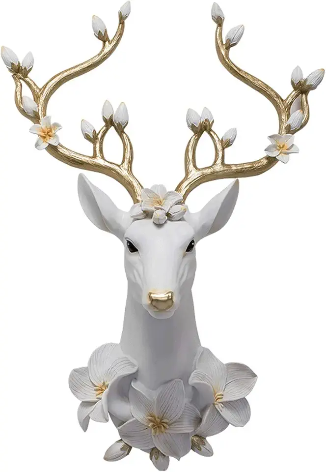 Wall Decor Wall Sculpture, Deer Head Wall Hanging Creative Animal Head Wall Decoration, Durable Resin for Living Room Dining Room Porch