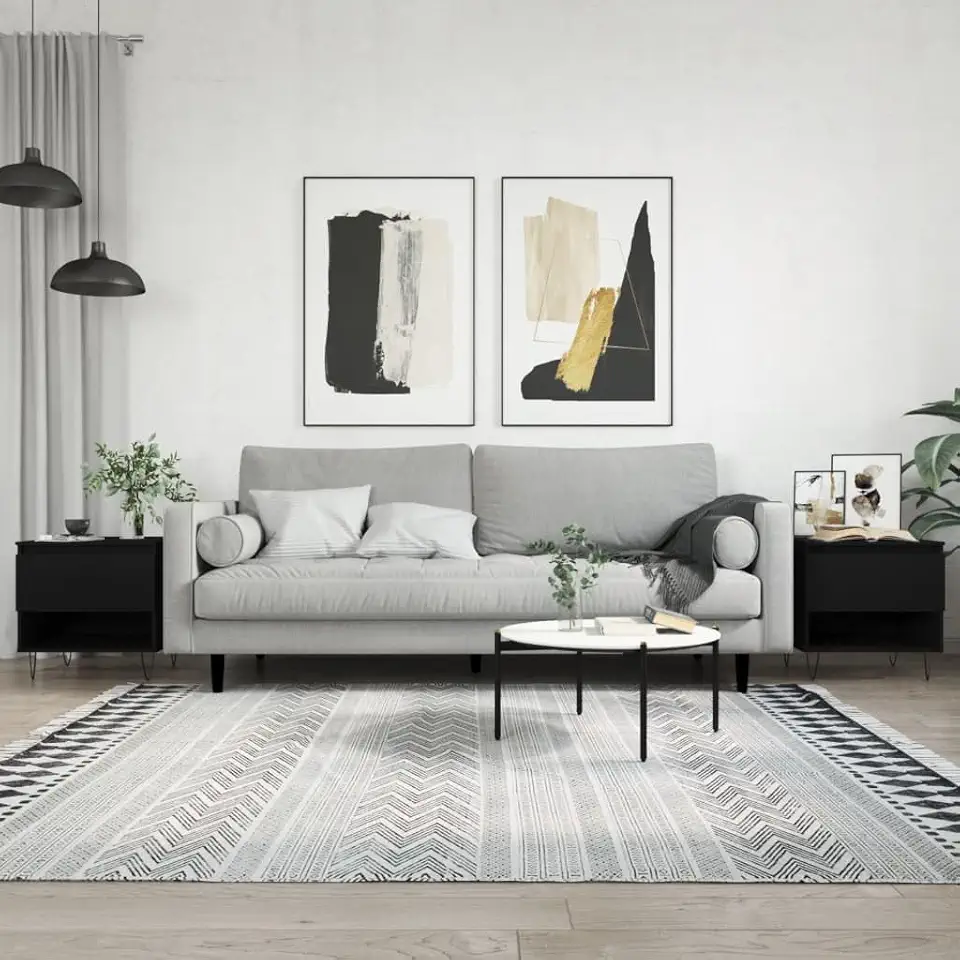 Coffee Table Set of 2 Black Engineered Wood, Metal Medium Living Room Decor Dining Table end Tables Living Room for Indoor Bedroom