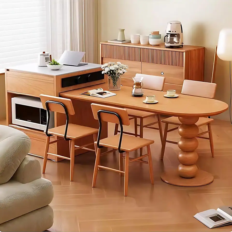 Kitchen Island - Kitchen Island&Cabinets with Extendable Table Includes Shaped Table Leg Design,Pull-Out Dining Table Includes Semi-Circular Table Edge(No Chair 81.10IN)